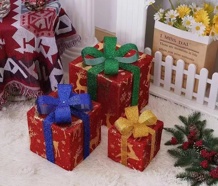 Cajas De Regalo Iluminadas Con Luces Navideñas 3pcs