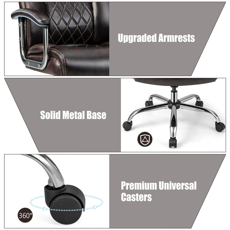 Silla de oficina giratoria de altura ajustable de 500 libras, silla de escritorio para ordenador, silla ejecutiva de piel sintética con Base de Metal resistente