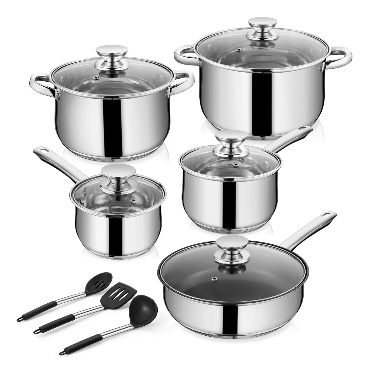Bater&iacute;a De Cocina Acero Inoxidable Juego De Ollas 13 Piezas