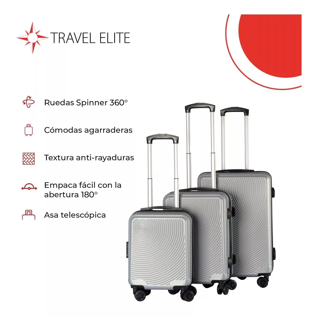 Juego De 3 Maletas De Viaje Travel Elite, Diferentes Tamaños