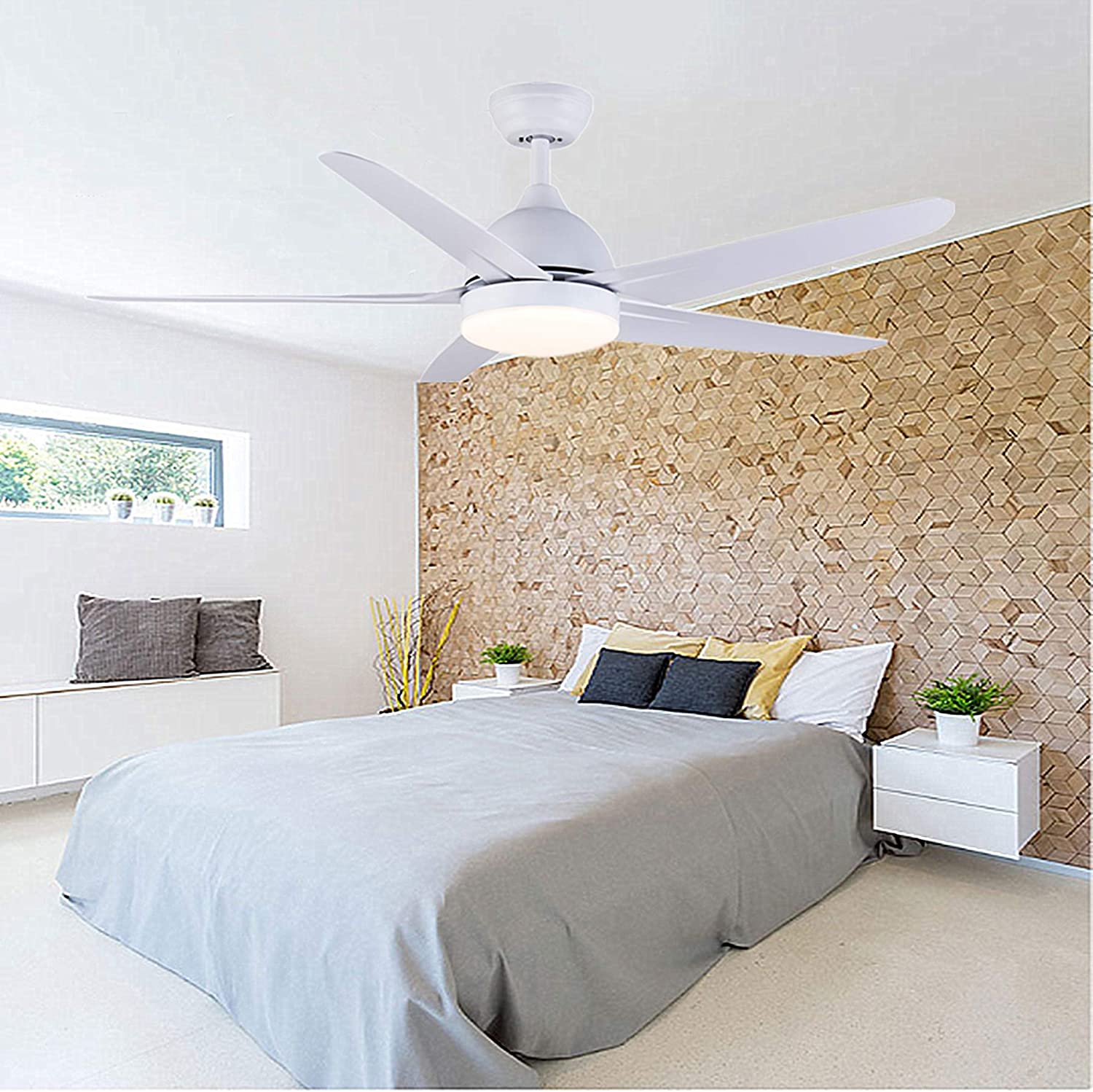 Ventilador de Techo con L&aacute;mpara Silencioso, Ventilador de Techo con Luz y Mando a Distancia Negro 52" 5 Aspas, Ventiladores para techo Luces LED Control Remoto Sal&oacute;n Dormitorio