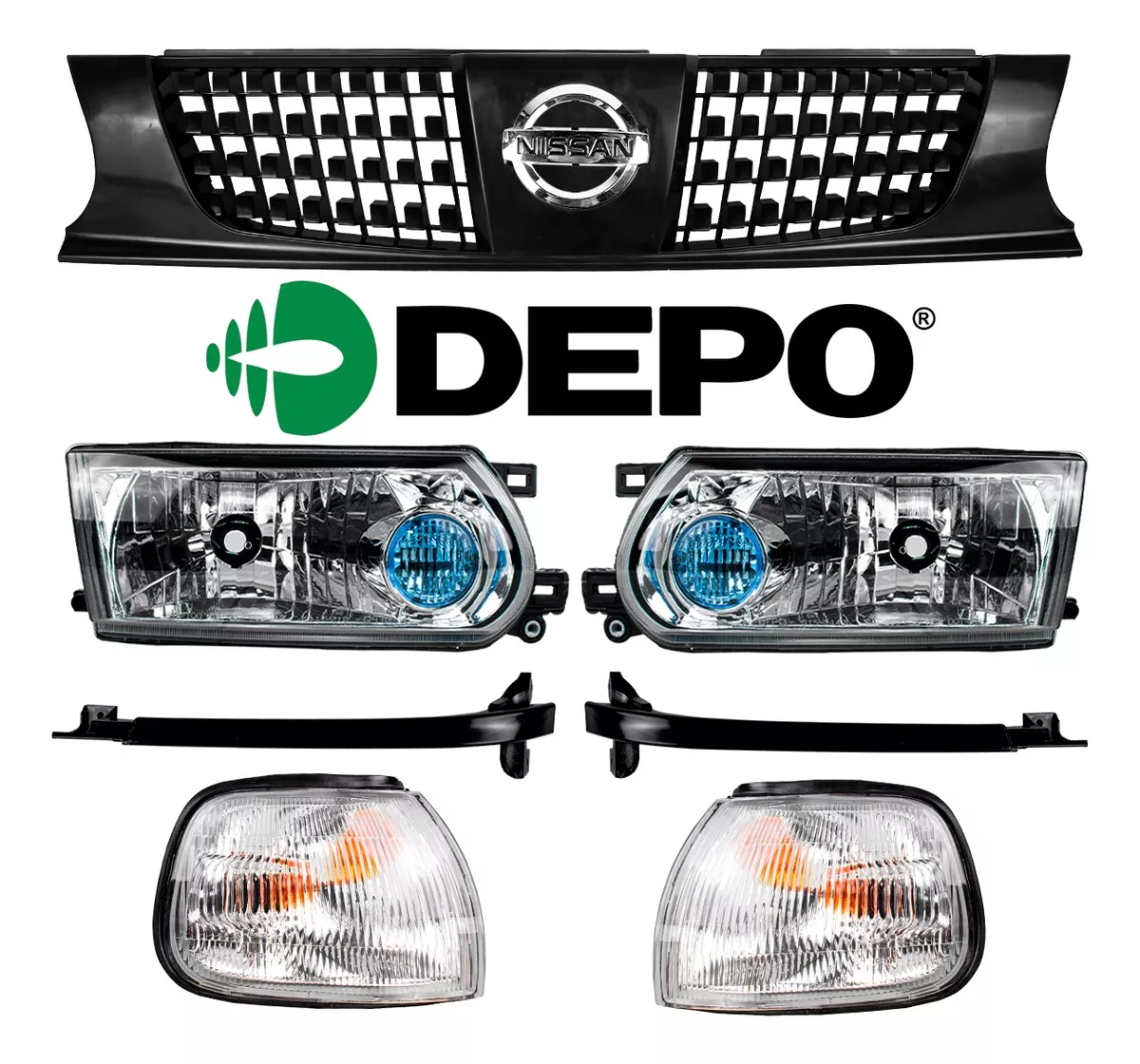 kit Frente Tsuru 3 Depo Faros Cuartos Biseles Parrilla Emble