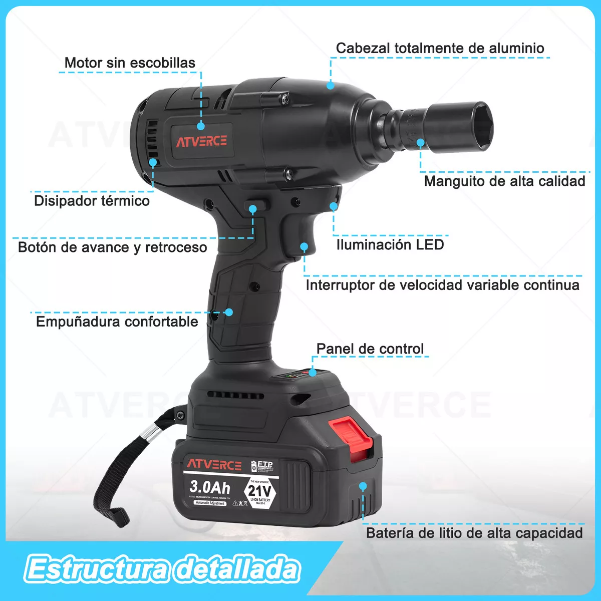 kit Pistola Impacto Llave Inalámbrico 600nm 1/2 Bateria 21v Atverce EW04 110V/220V