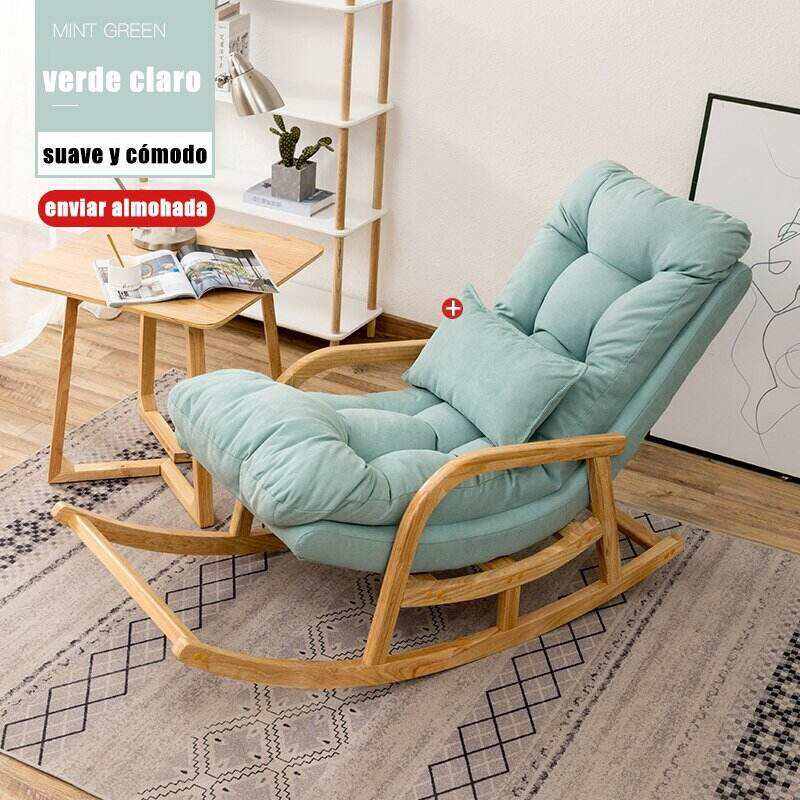 Mecedora reclinable de madera maciza con almohada