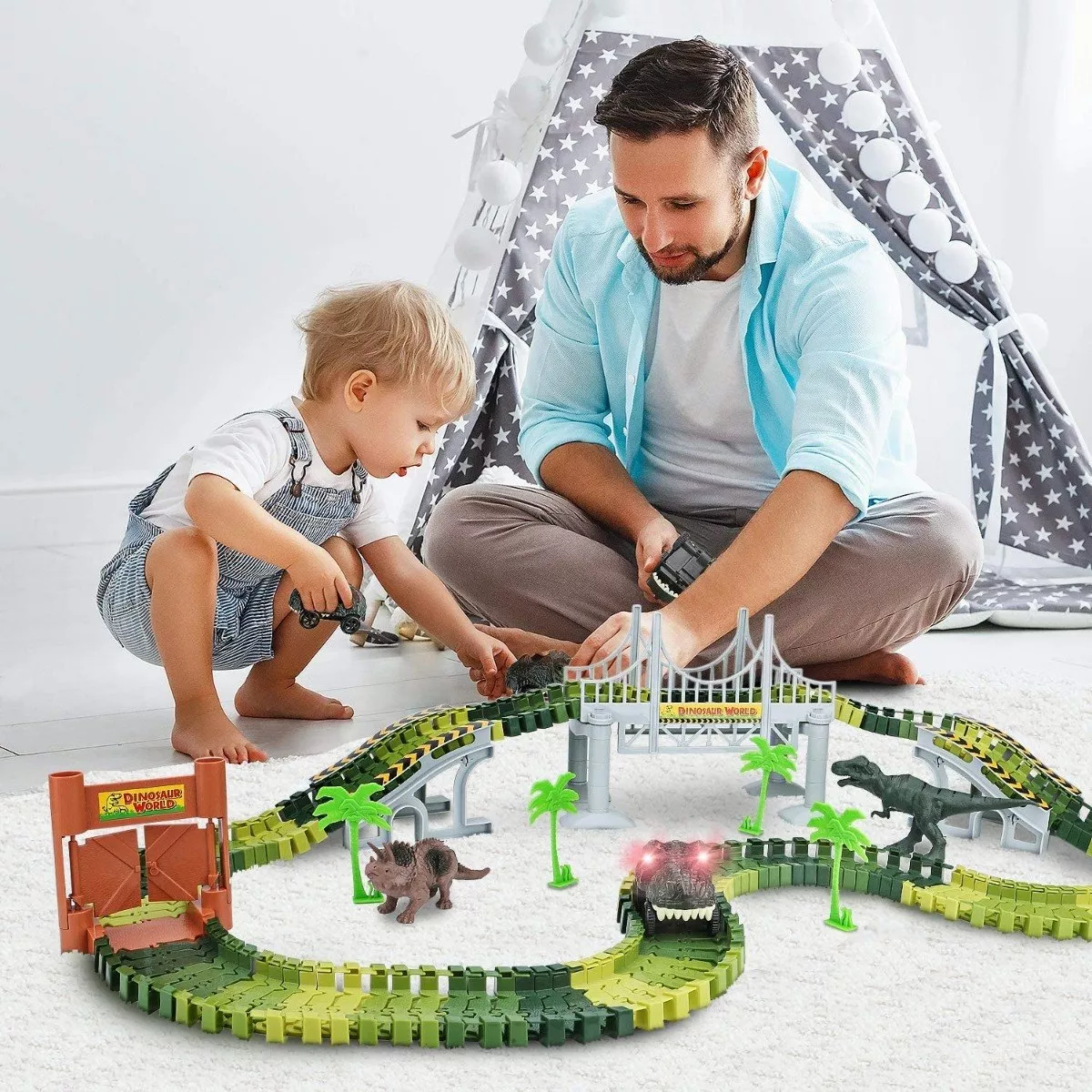 156pzs Pista Carreras Juguete Dinosaurio Felxible Para Niños