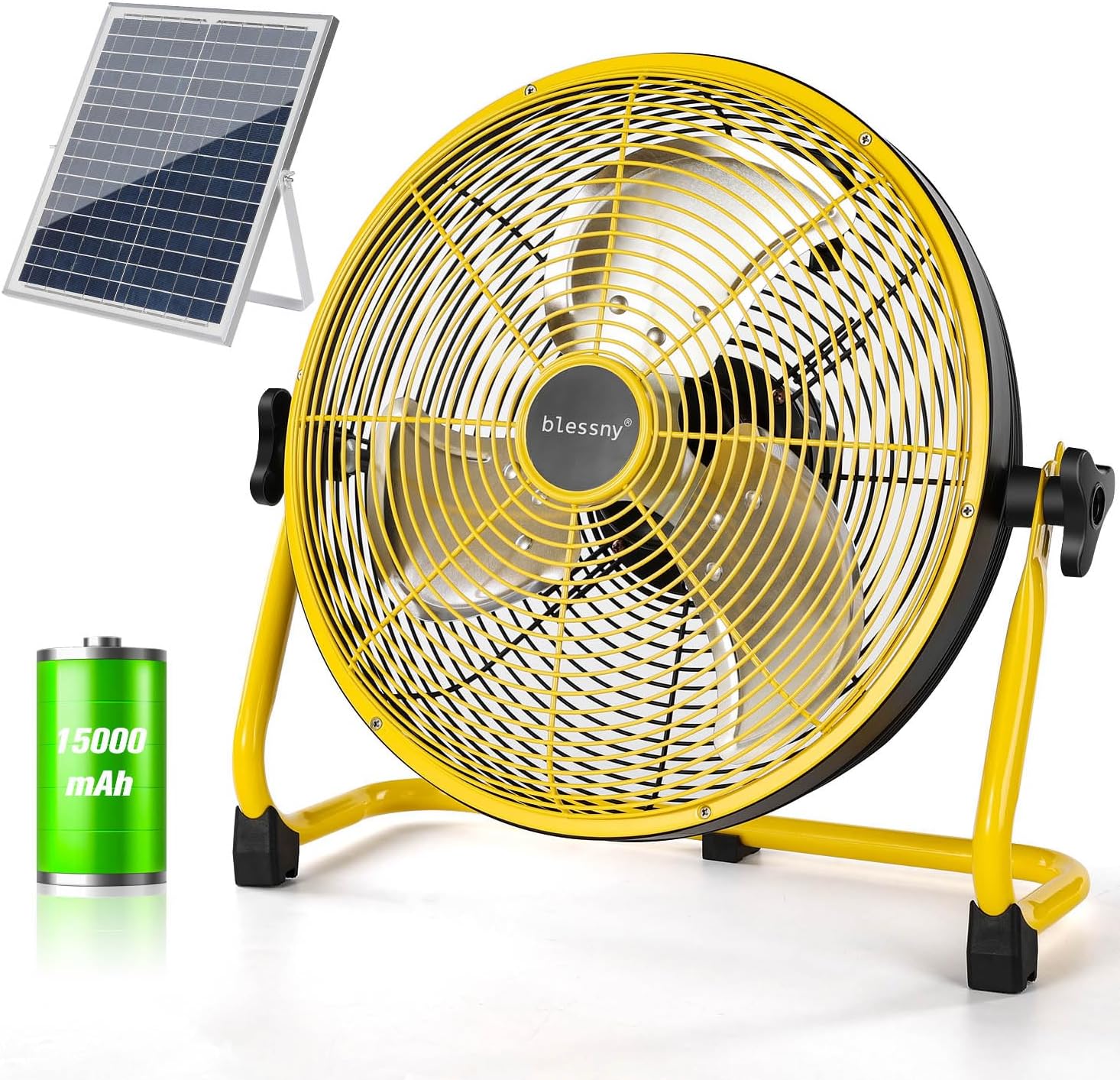 blessny Ventilador de piso recargable de 12 pulgadas con alimentaci&oacute;n solar de 20 W, ventilador solar de 15000 mAh funciona con pilas para acampar al aire &uacute;ltima intervensi&oacute;n, ventilador port&aacute;til
