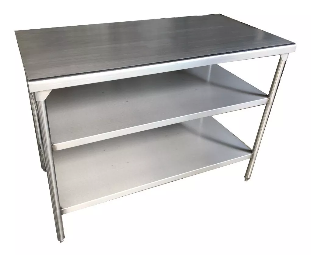 Mesa Isla Doble 100% Acero Inox 110x60x90 Marca Ferrinox