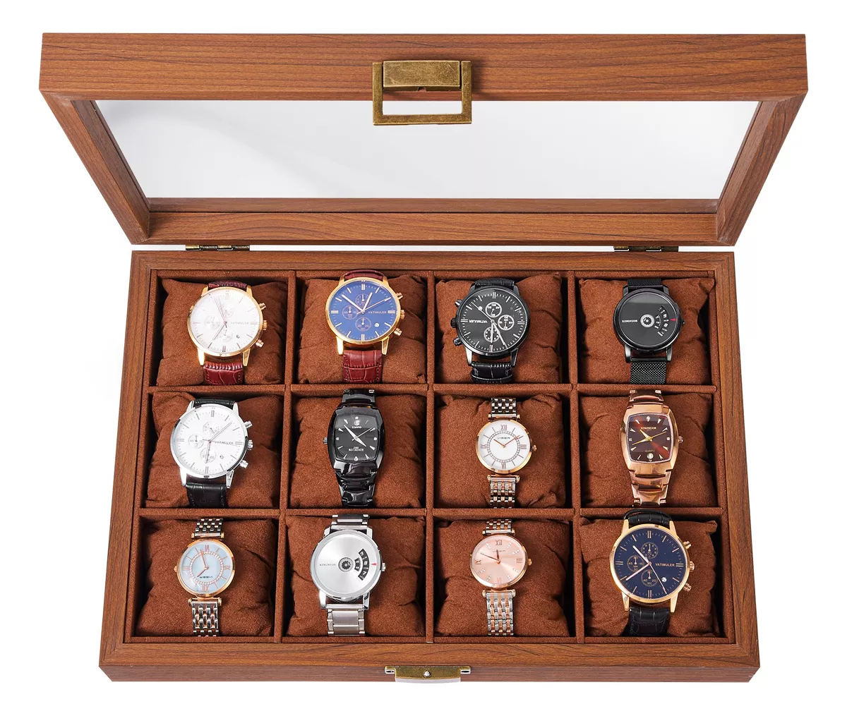 Caja Para Relojes Y Alhajero Con 12 Compartimentos En Nogal