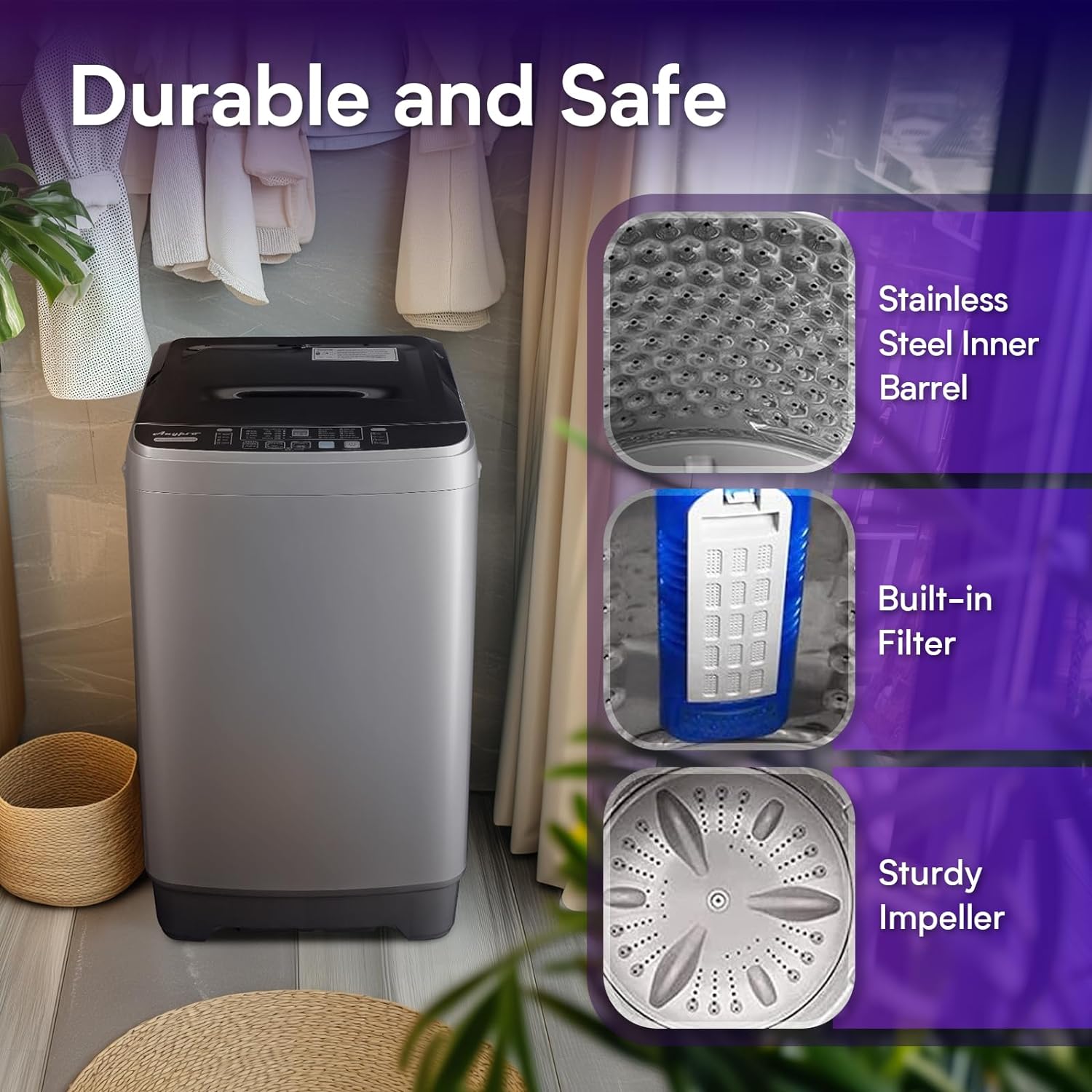 Lavadora port&aacute;til peque&ntilde;a Lavadora port&aacute;til de 13 libras con descarga de drenaje, 10 programas/8 niveles de agua/pantalla LED Mini lavadora completamente autom&aacute;tica, Lavadora Portatil para apartamento RV Dormitorio