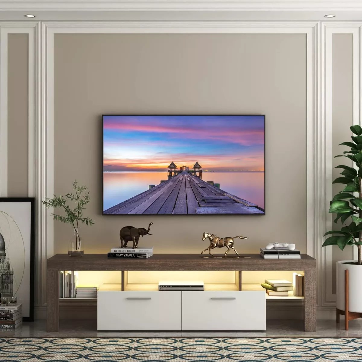 Mueble Para Tv 2 Cajones Y Luces Led Hasta 75 Pulgadas