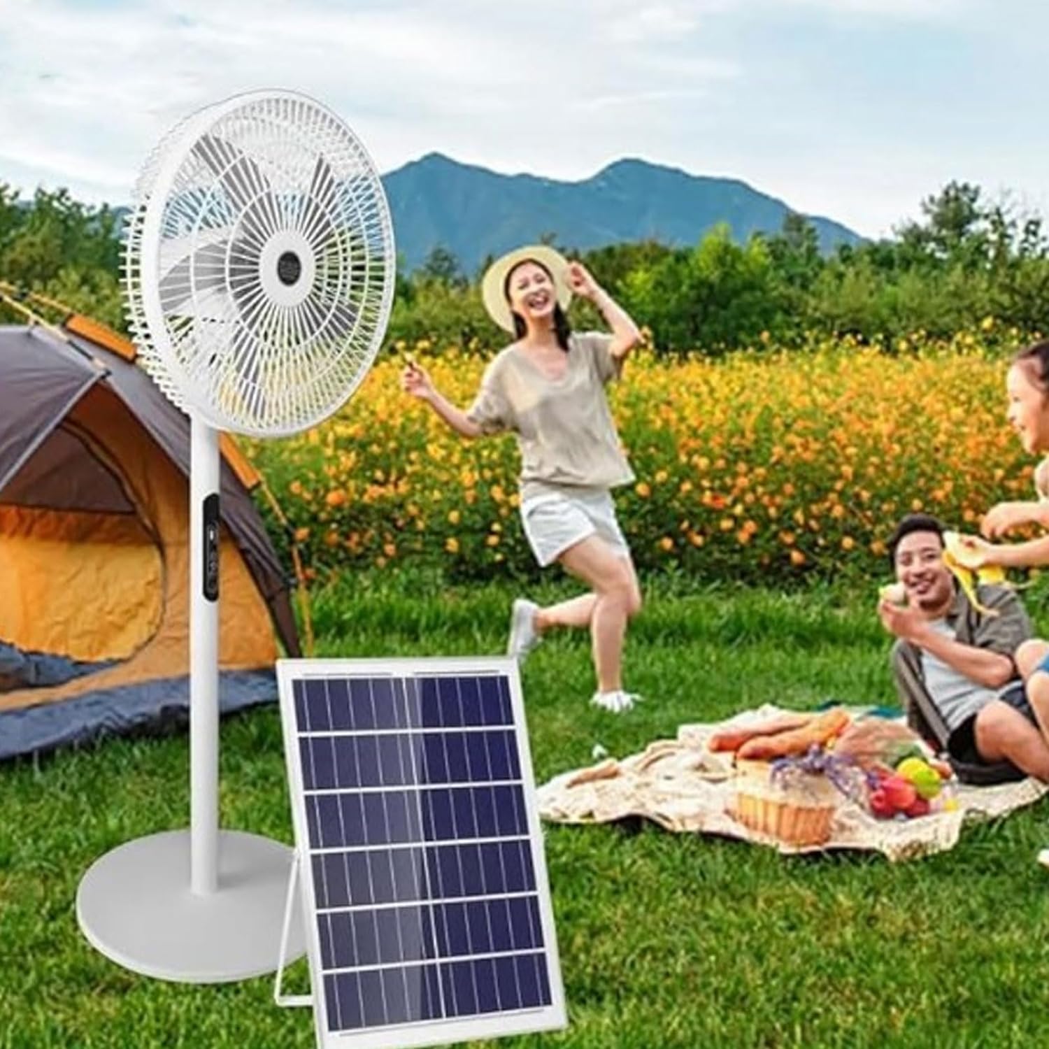 Ventilador de Pie con Panel Solar Port&aacute;til,Ventiladores de Pedestal con Pilas Recargables,Ventilador de Piso con Control Remoto Silencioso de 3 Velocidades,Ventilador Oscilante
