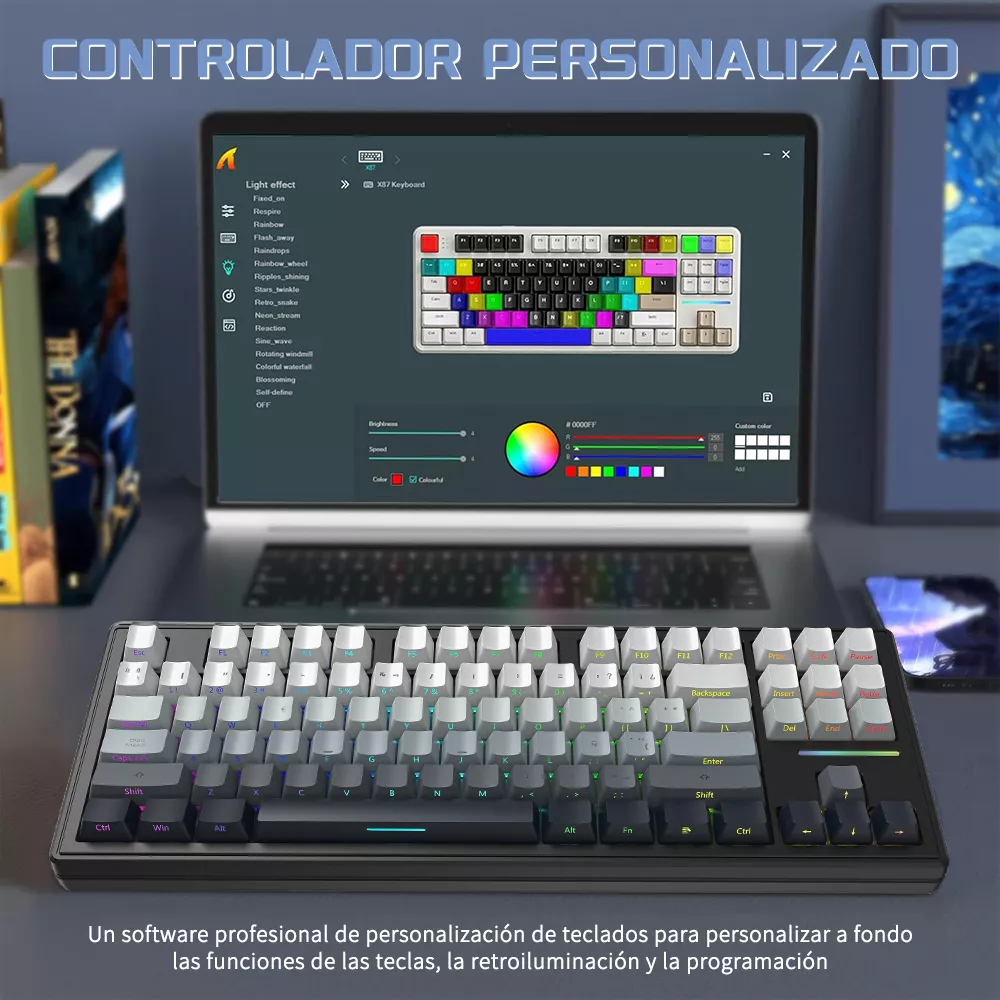Attack Shark M87 Teclado Mecánico Bluetooth Inalámbrico De Tres Modos Con Cable Rgb Junta Personalizada Teclado Para Juegos Intercambiable En Caliente Negro