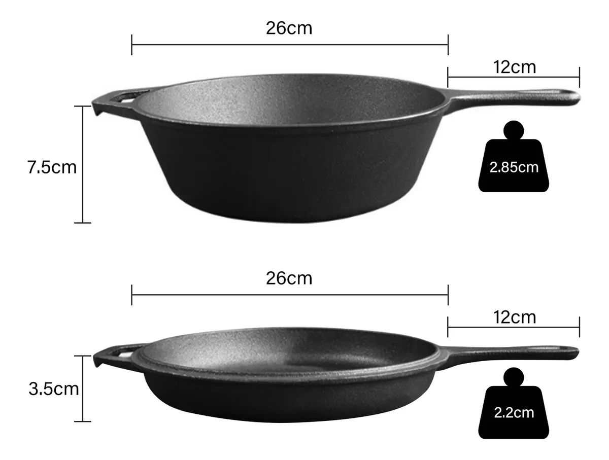 Sartén De Hierro Fundido Antiadherente Para Cocina, 2 Piezas
