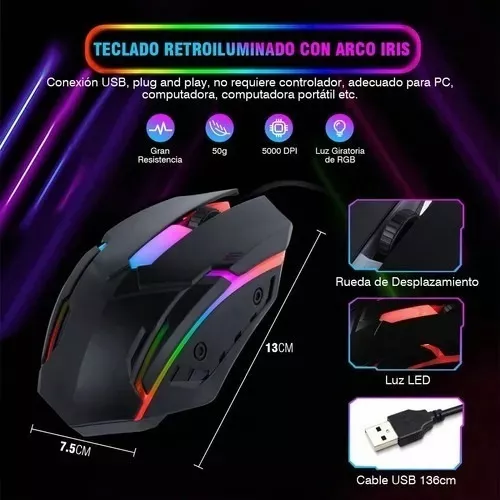 Combo Teclado Y Mouse Alambrico Con Luz Para Juego Ivarma