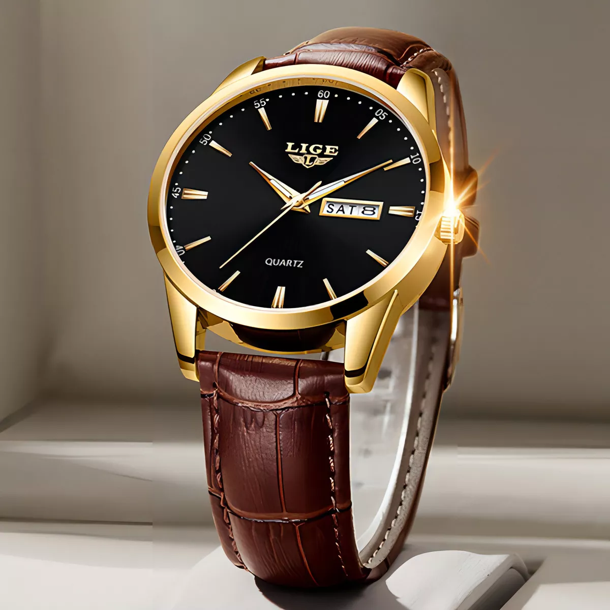 Reloj Cronógrafo Lige LG8970 De Cuero Casual Para Hombre