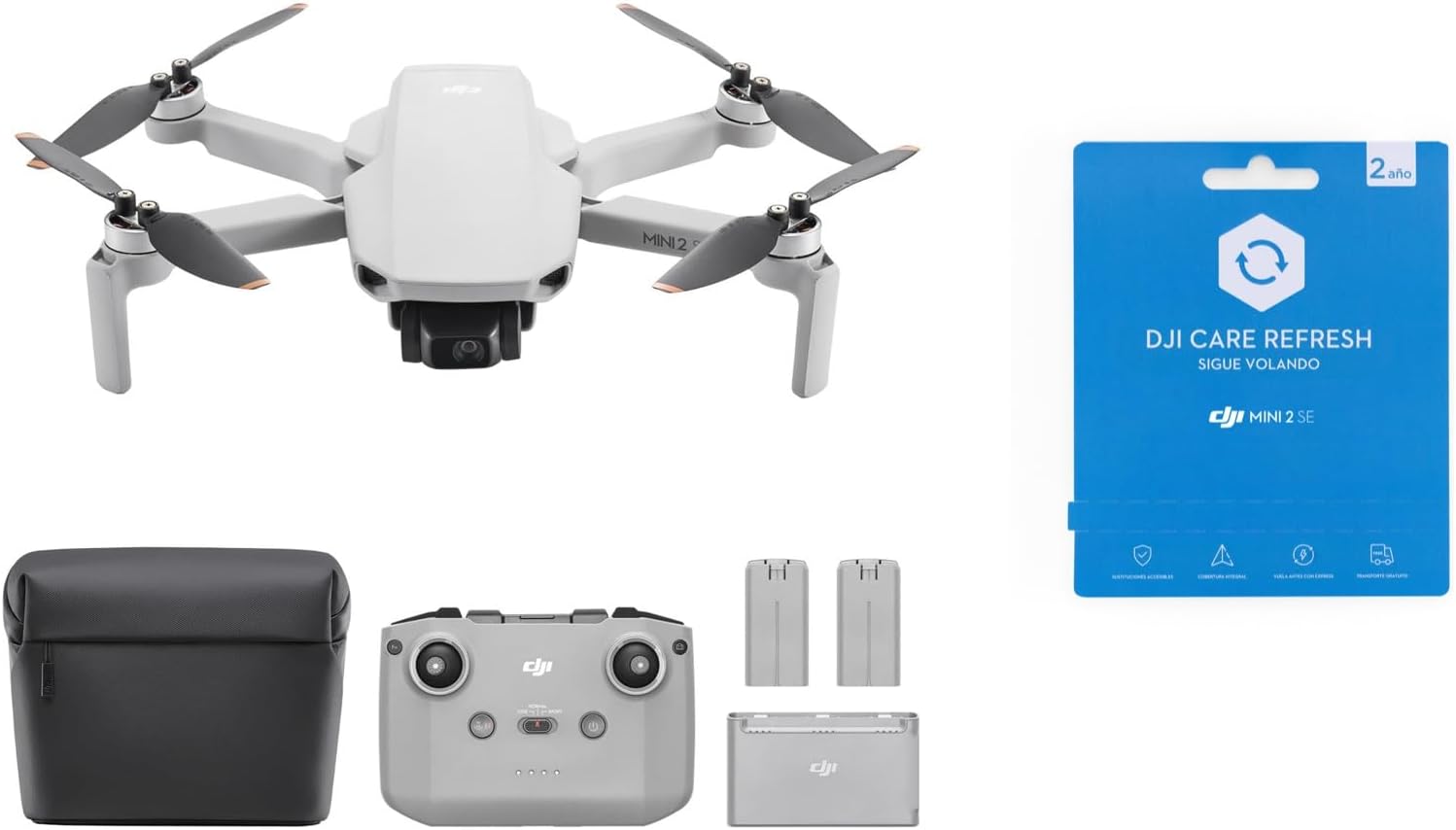 paquete DJI Mini 2 SE Vuela Más, dron mini con cámara ligero y plegable, vídeo 2.7K, modos inteligentes, transmisión de vídeo a 10 km, 31 min de vuelo, menos de 249 g, fácil de usar, baterías adicionales