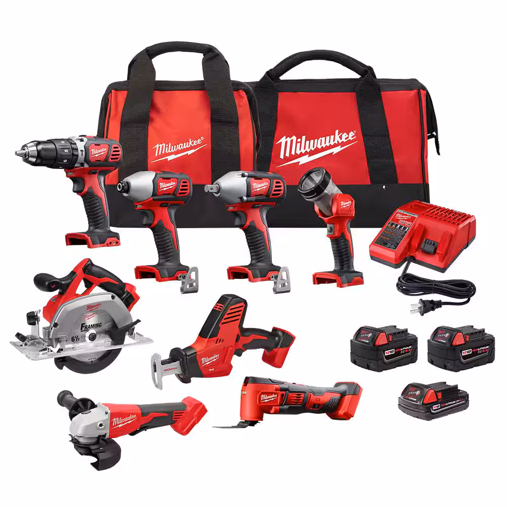 Milwaukee M18 18V Lithium-Ion Cordless Combo kit (8-Tool) with (3) Batteries, Charger y (2) Tool Bags 2696-28