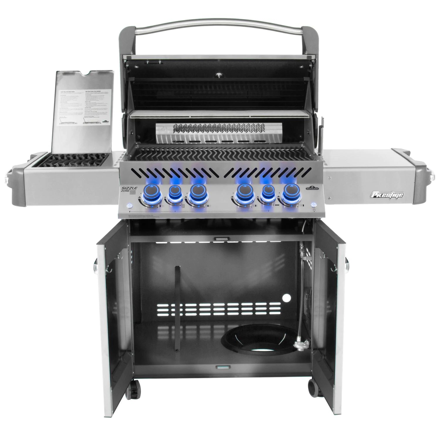 Parrilla de gas propano Napoleon Prestige 500 con quemador trasero infrarrojo y quemador lateral infrarrojo y kit de asador-P500RSIBPSS-3