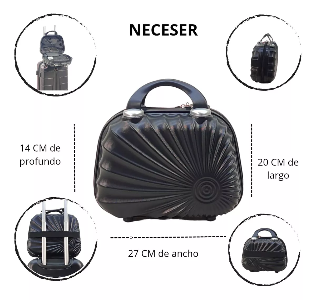 kit Maleta 18 Pulgadas + Neceser Doble Llanta Candado Fijo