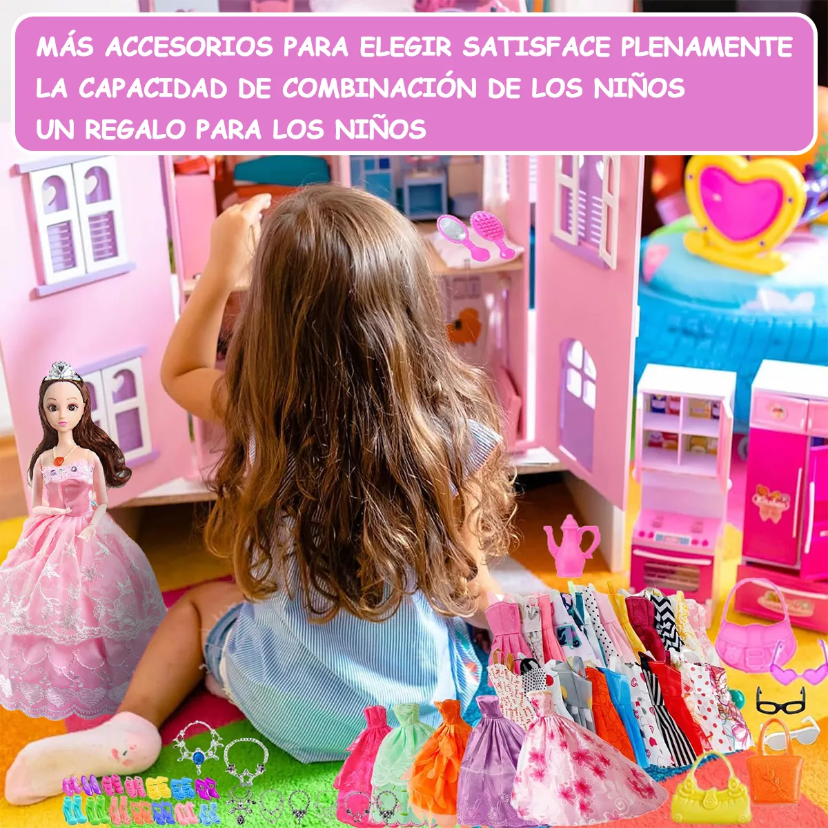 86pzs Muñeca Mueble Vestido Bolso kit Juguetes Para Niños