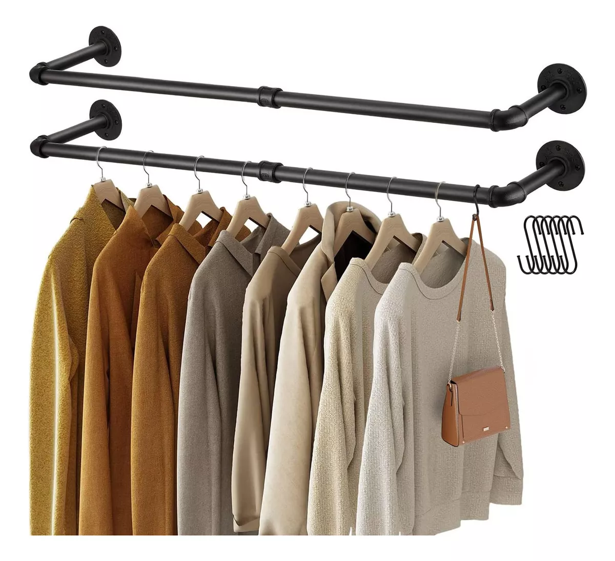 2pack Estante Perchero De Pared Industrial Para Colgar Ropa