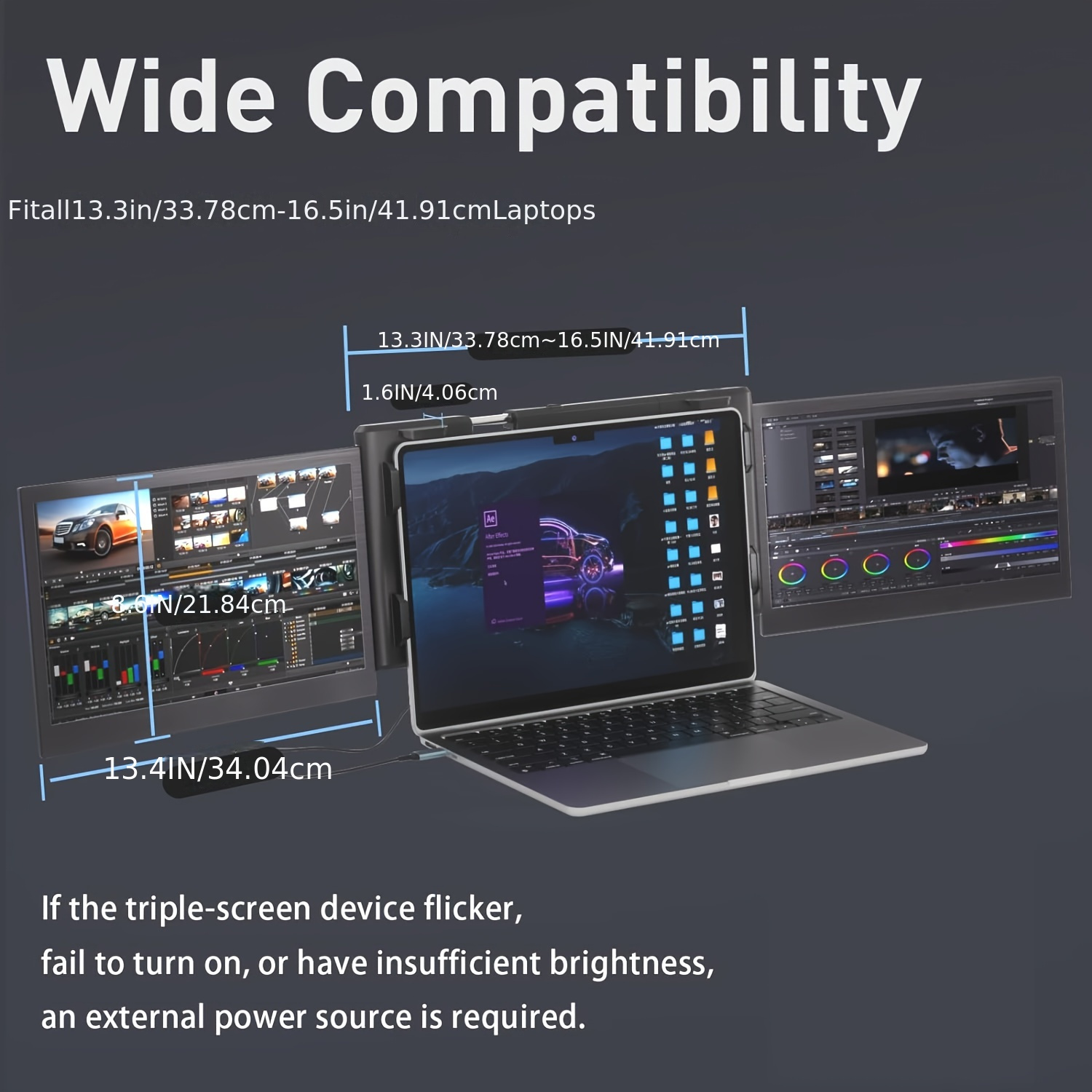 Maxfree 13.3" Triple port&aacute;til Monitor para Laptop-Dual Screen Extender, 1080P FHD, Support M1/M2 Chip MacBook, Windows/Dex/Switch/PS5, para 13.3"-16.5" Laptops