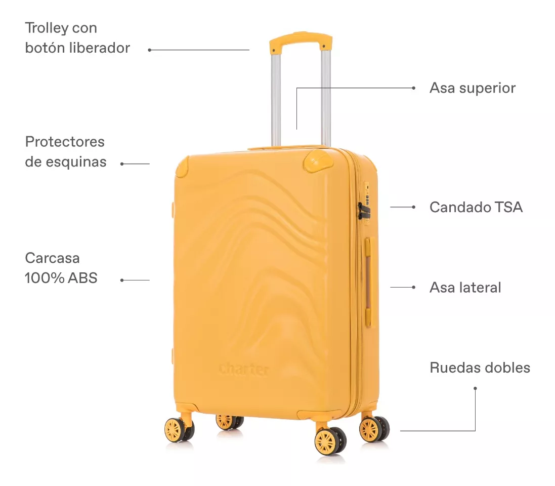 Set De 2 Maletas Charter Rígidas Candado Tsa 4 Ruedas Dobles