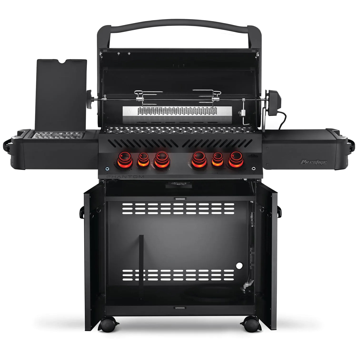 Parrilla de gas propano Napoleon Phantom Prestige 500 con quemador trasero infrarrojo, quemador lateral infrarrojo y kit de asador, negro mate-P500RSIBPMK-3-PHM