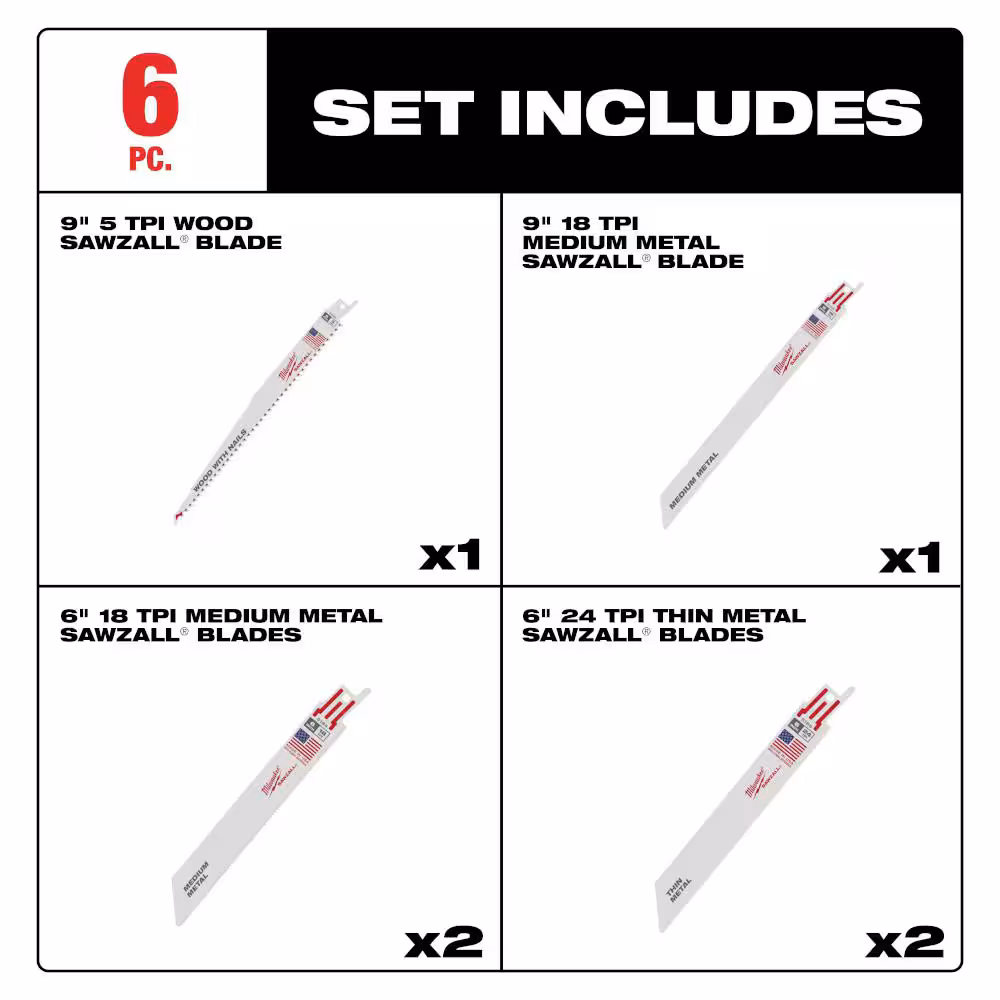 Milwaukee SAWZALL General Purpose Reciprocating Blade Set (6-Piece) 49-22-1306A