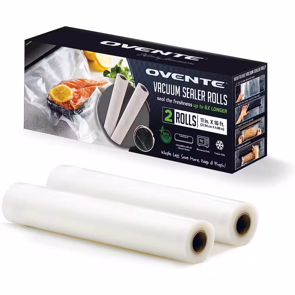 OVENTE Vacuum Sealer Roll 11 in. x 16 ft., Food Vacuum Sealer Heavy Duty, BPA-Free Airtight Food Storage, Pack of 2 ACPSVRG1116 ACPSVRG1116