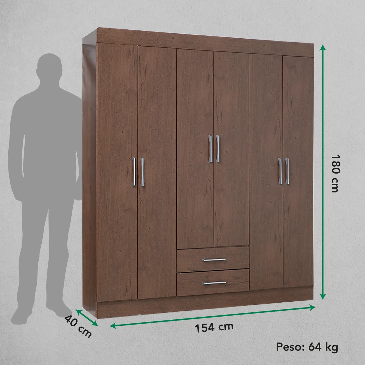 Closet Ropero Armario Moderno Mueble 6 Puertas 2 Cajones