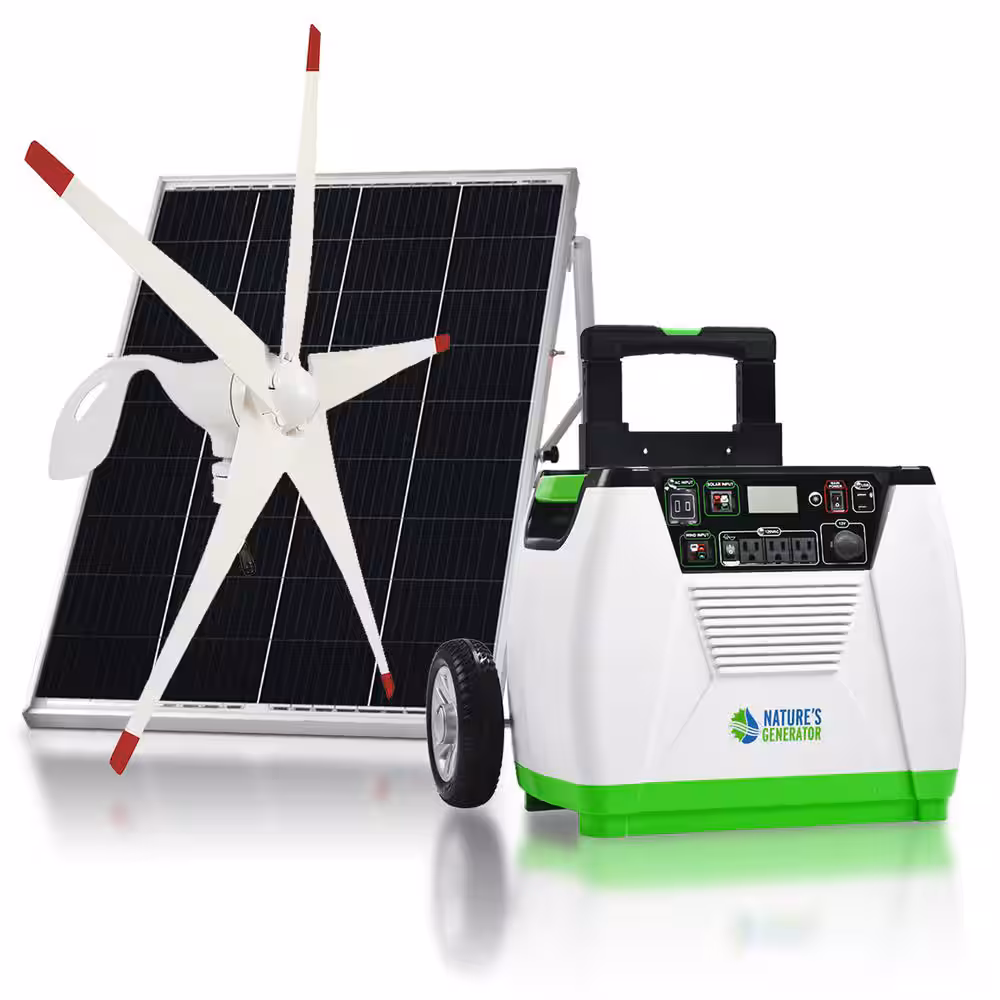 NATURE'S GENERATOR 1800-Watt/2880W Peak Push Button Start Solar Powered Portable Generator with Wind Turbine and One 100W Solar Panel HKNGAUWE