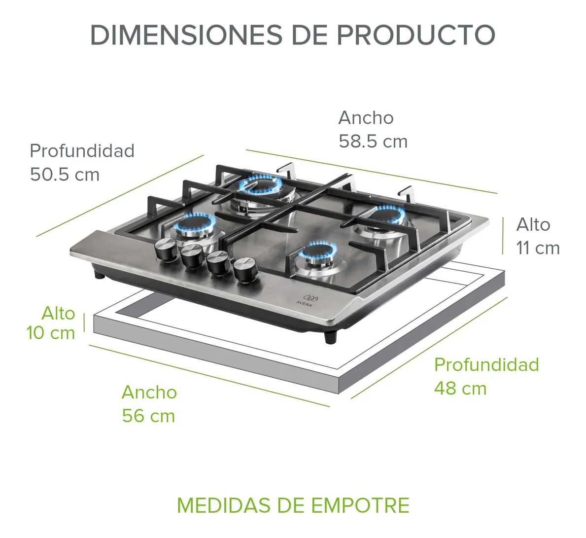 Combo Parrilla Gas 4q Y Campana Pared 60 Cm Avera Ai4cea60 Color Plateado