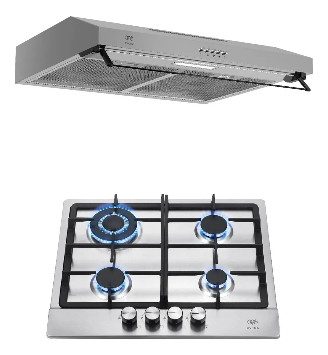 Combo Parrilla Gas 4q Y Campana Pared 60 Cm Avera Ai4cea60 Color Plateado