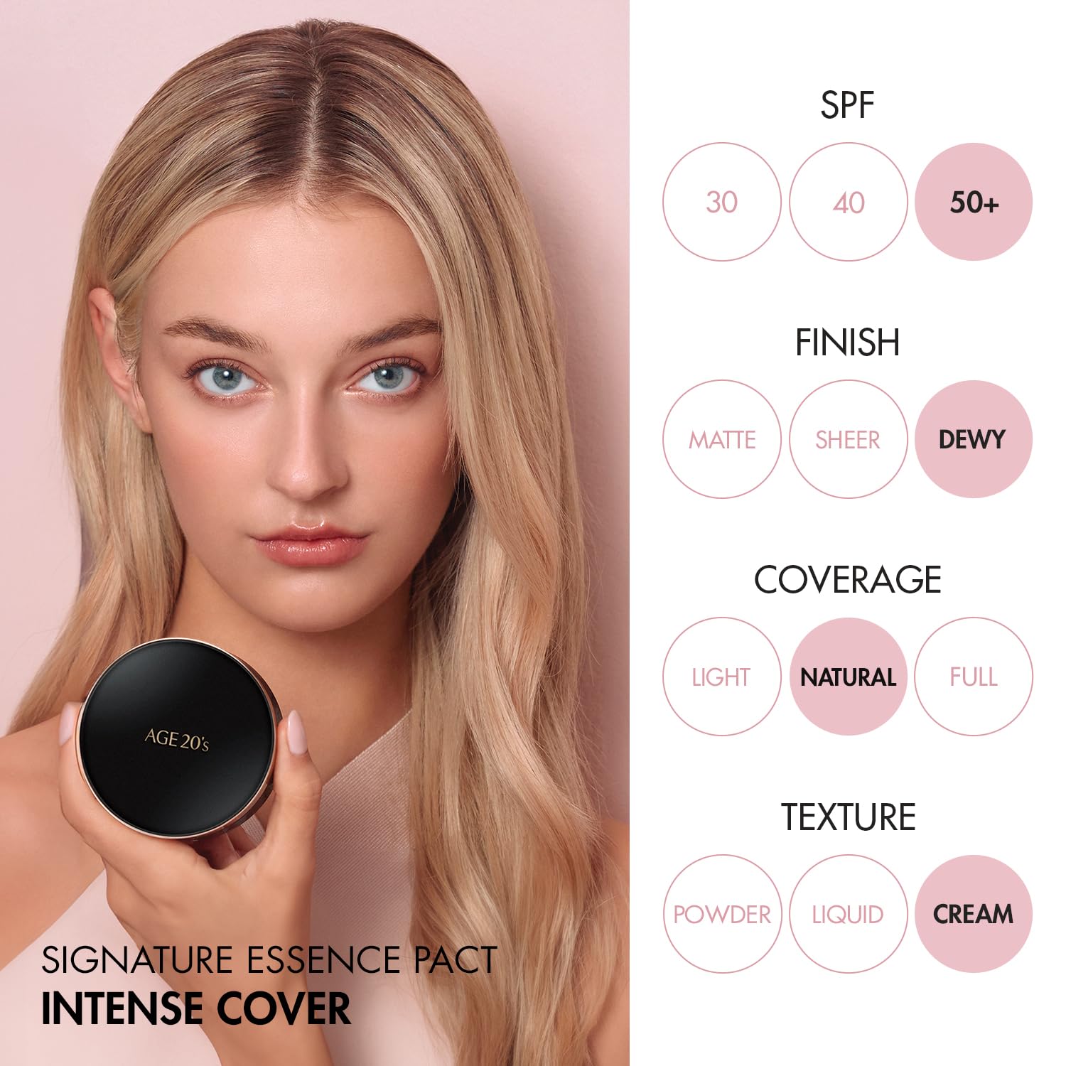 AGE 20's Signature Intense Sunscreen SPF 50+ Foundation, Natural Coverage, Cushion Korean Makeup, 71% Essence Natural Dewy Finish, Refill Included, 21 Light Beige (0.49 oz x2 ea) - Verve BeautyAGE 20's Signature Intense Sunscreen SPF 50+ Foundation, Natural Coverage, Cushion Korean Makeup, 71% Essence Natural Dewy Finish, Refill Included, 21 Light Beige (0.49 oz x2 ea)AGE 20's air cushion foundation, fine coverage, creating a delicate makeup.$36.99AGE 20's 防晒+粉底液