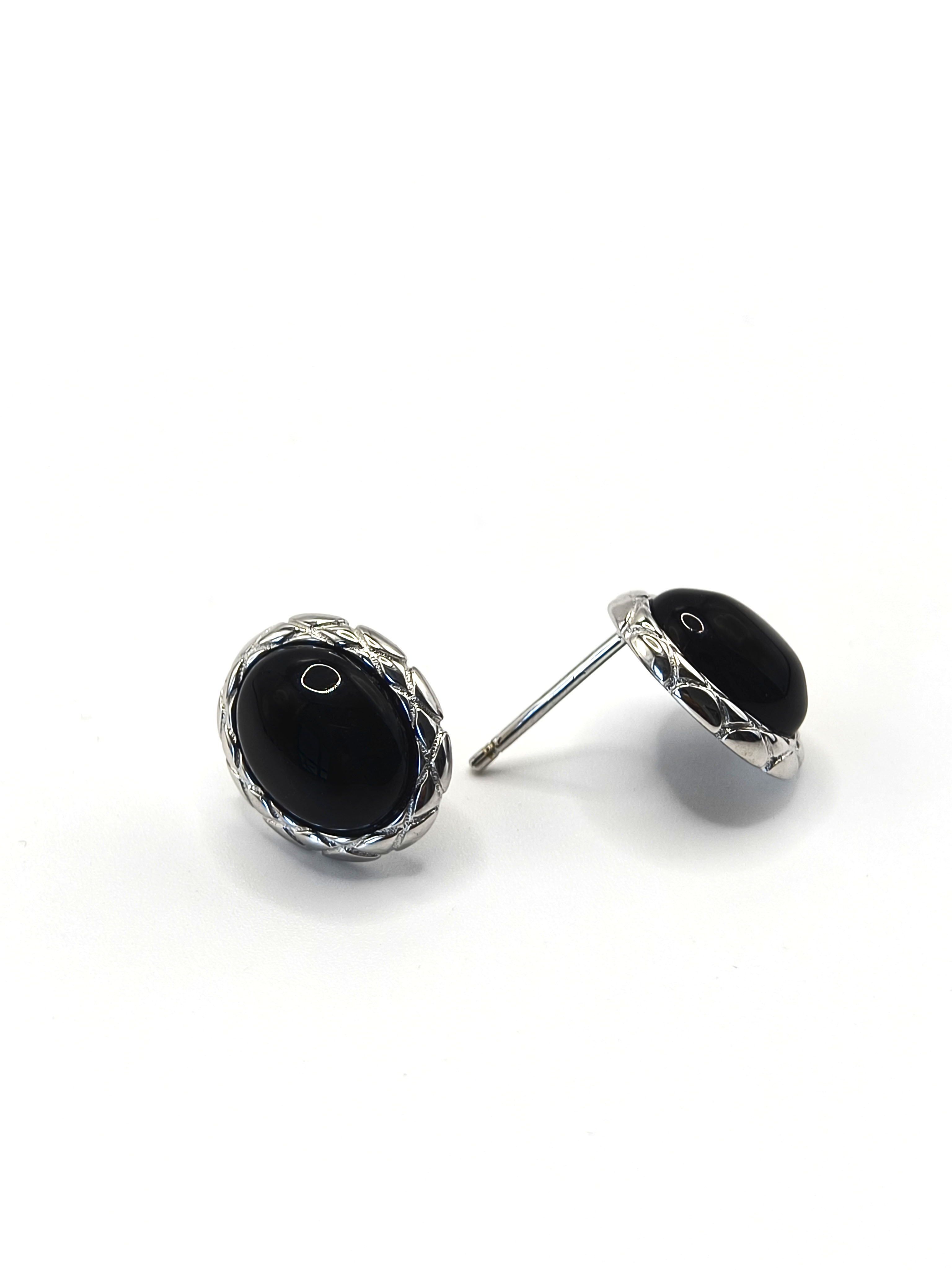 S925 silver simple black agate earrings