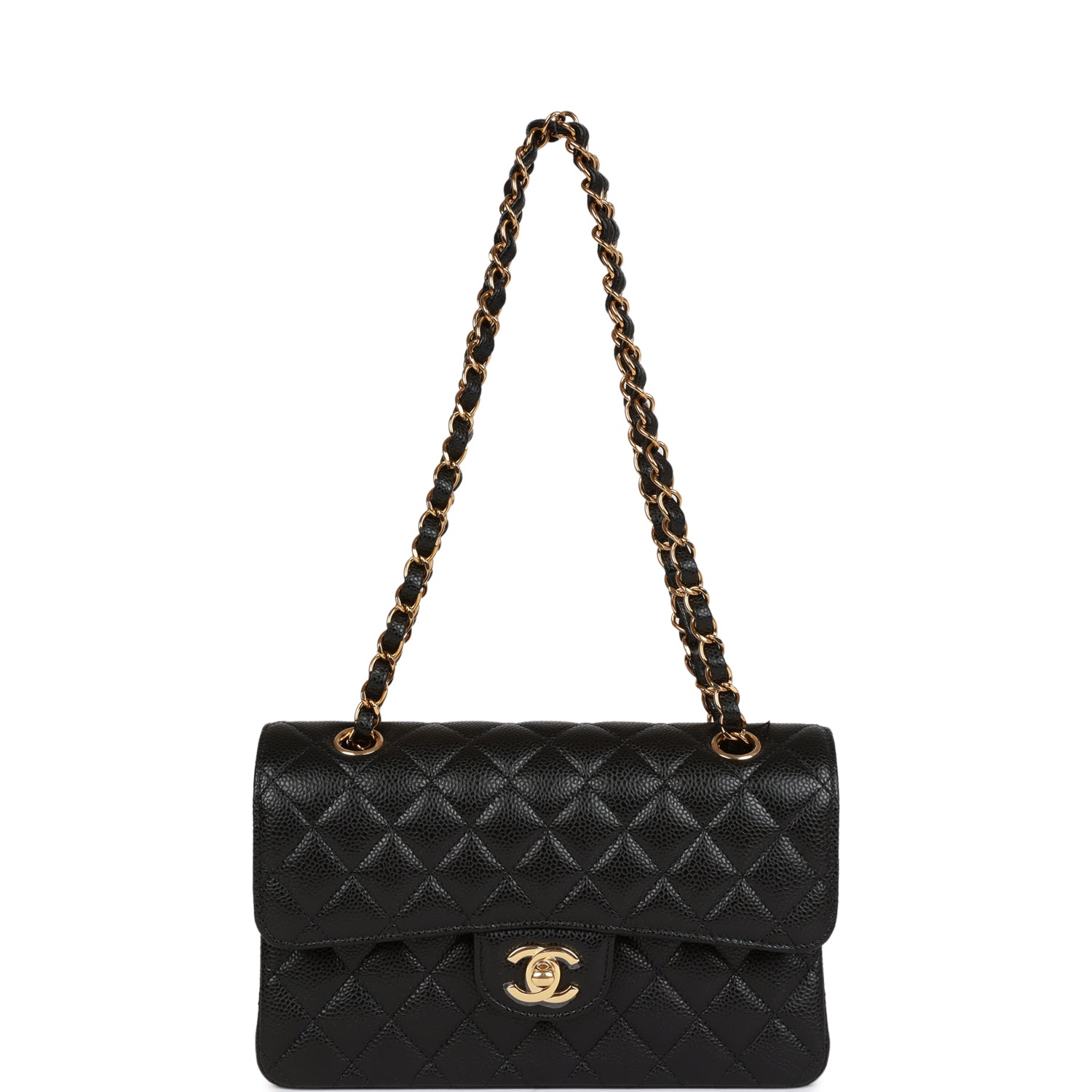 Chanel Classic Flag Bag Small Classic Double Flap Black Caviar Gold Hardware