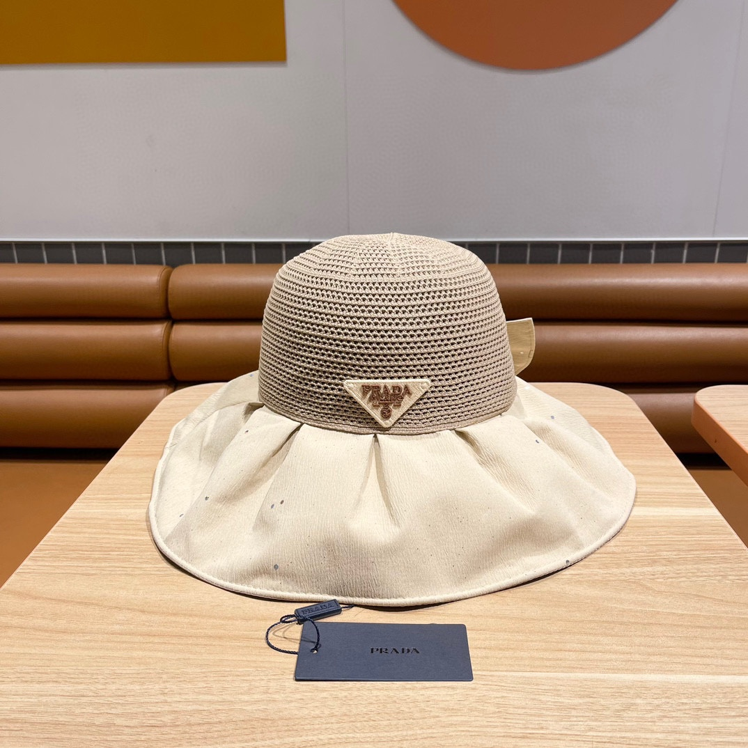 Prada Fisherman's Hat With Mesh Bow Sunhat