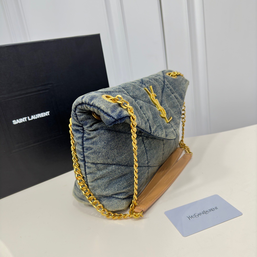 SAINT LAURENT YSL Loulou Puffer Denim Leather Bag