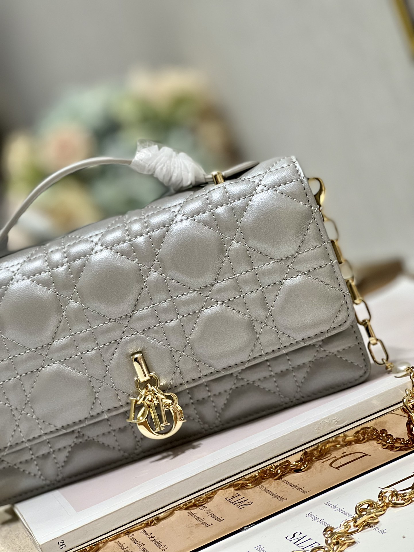 Dior Miss Mini Bag Metallic Gray Cannage