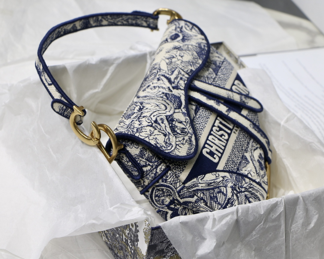 Dior Shoulder Bags SADDLE BAG Blue Toile de Jouy Embroidery M0446CTDT_M808