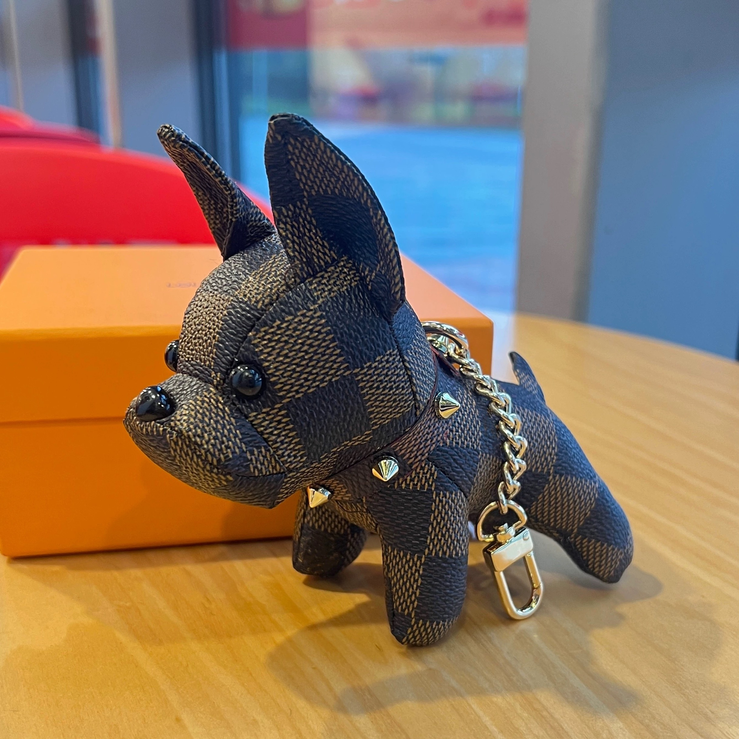 Old Flower French Bulldog Keychain Pendant