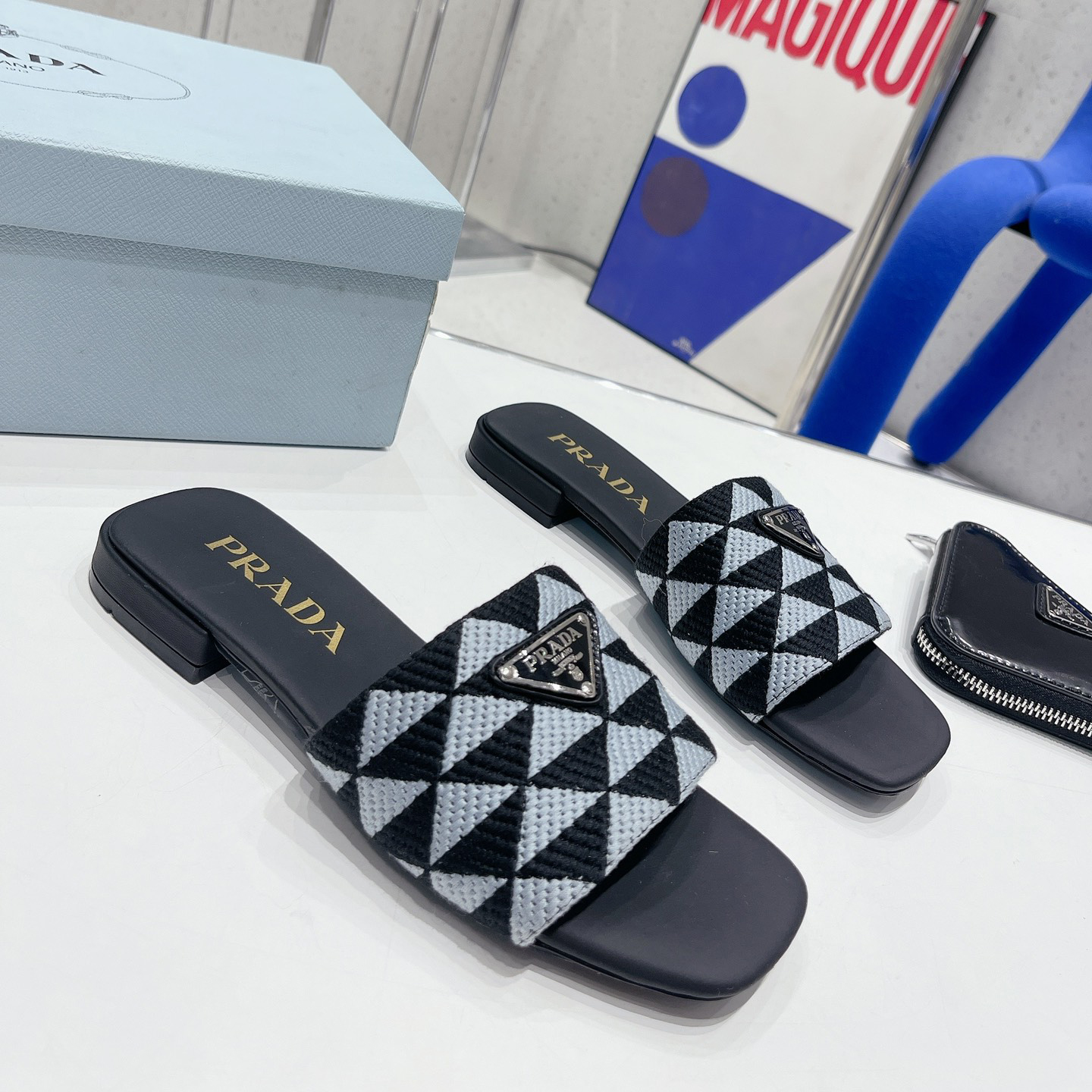 Prada Fabric Flat Bottom Slide Sandal