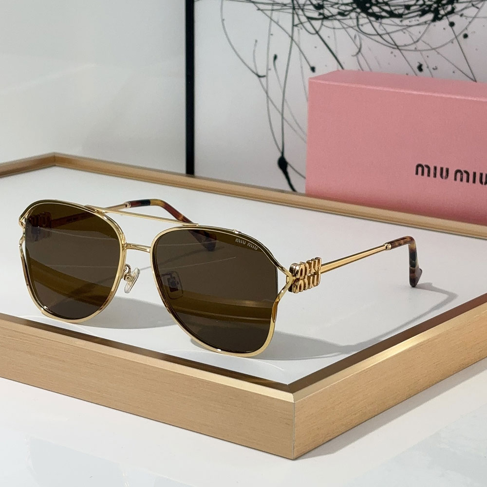MIU MIU  Slim Metal Logo Mirror Legs Sunglasses