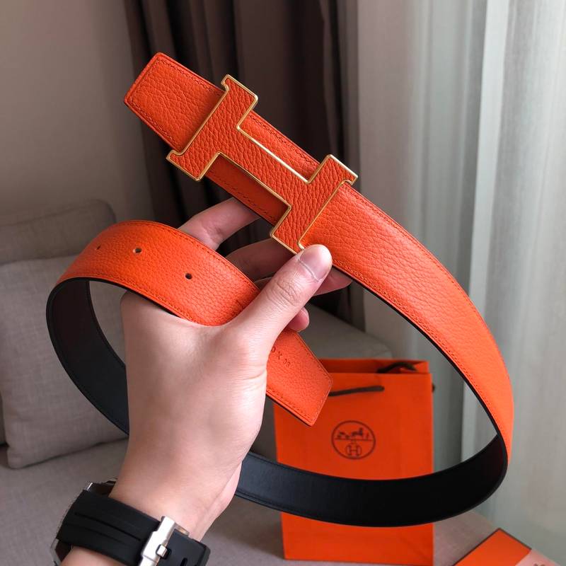 Hermes H Guillochee Belt Buckle & Reversible Strap Orange For Women, Women Belt 380MM