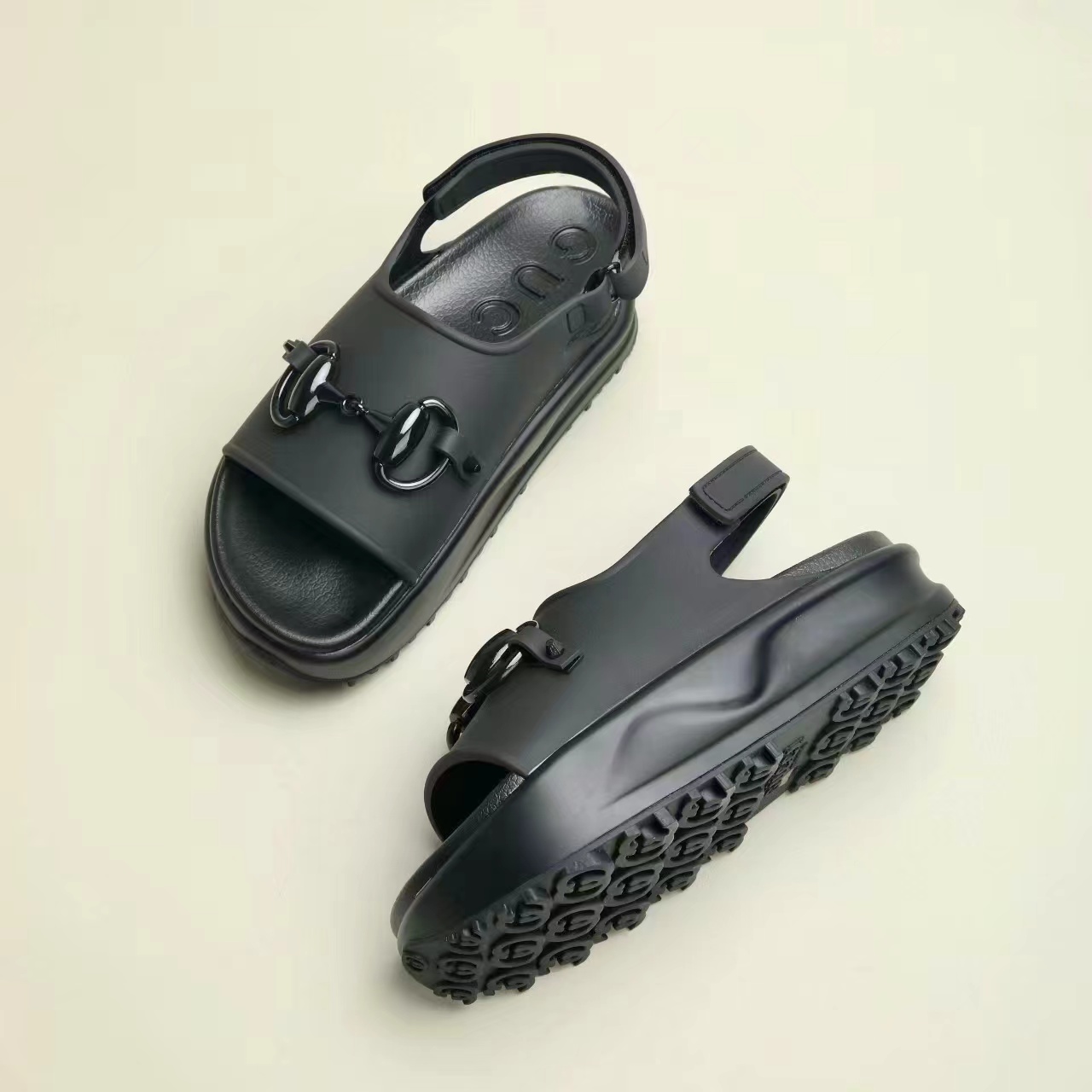 Gucci Shoes Rubber Thick-Soled Hook And Loop Fsteners Slide Sandal