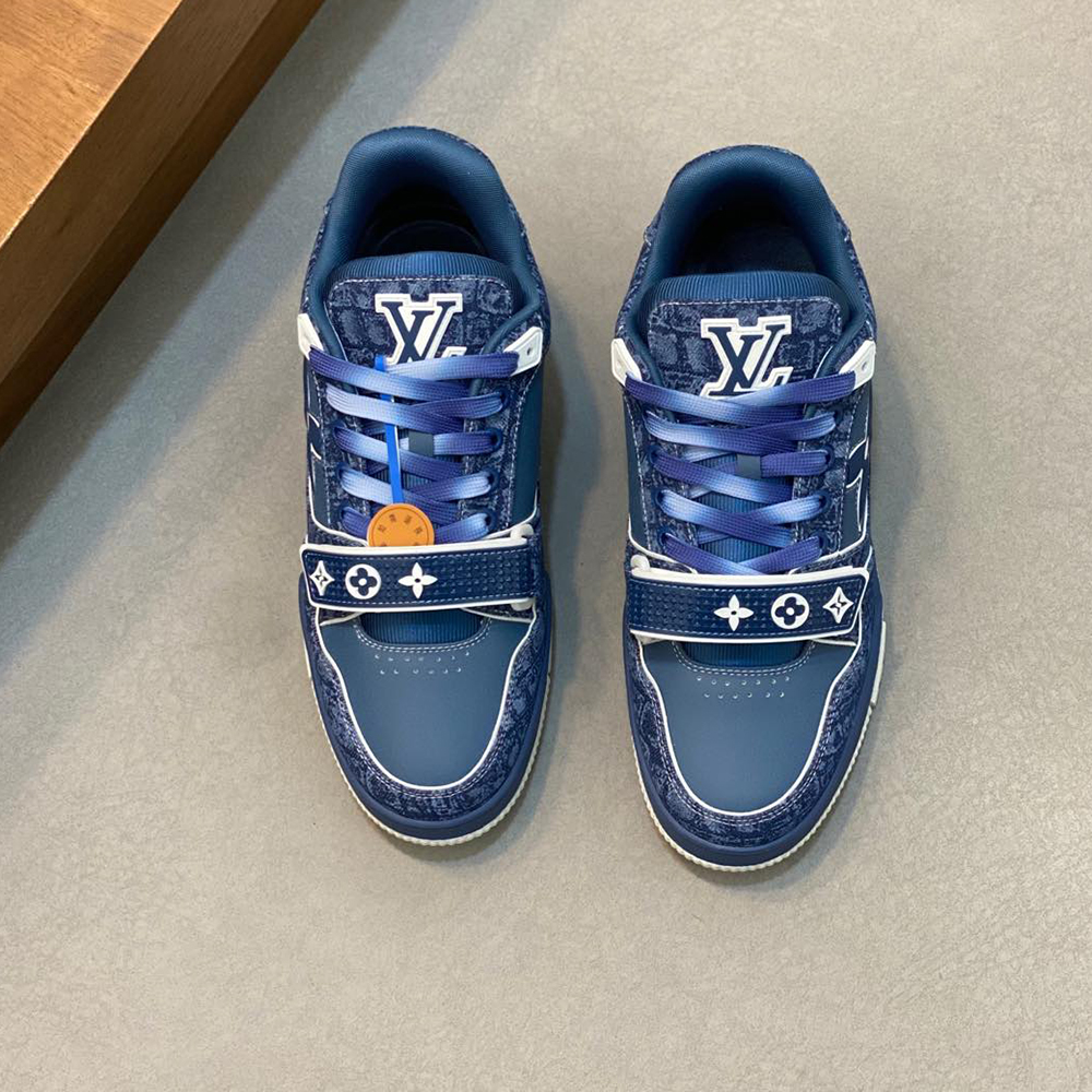 Louis Vuitton LV Trainer Croc-Embossed Denim Sneaker