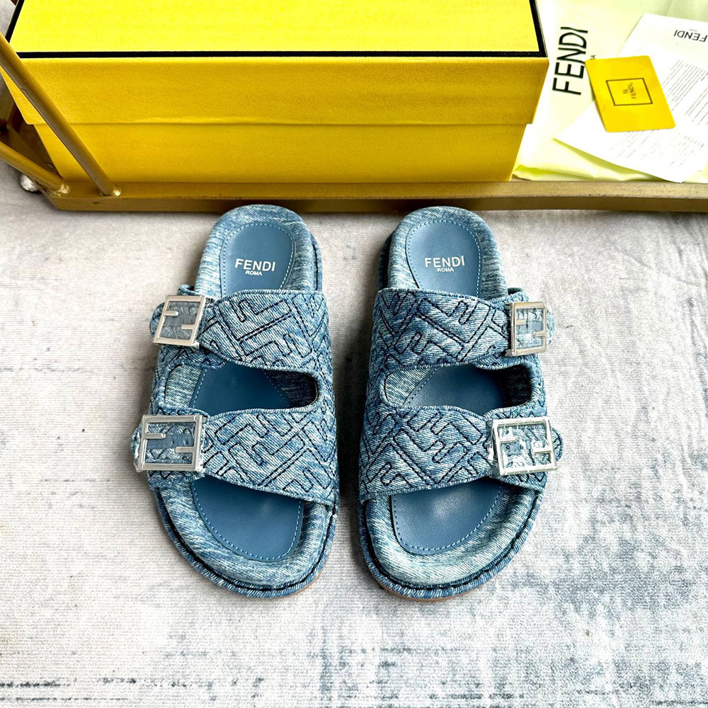 Fendi Fabric One Word Comfortable Slippers Shoes Sandal