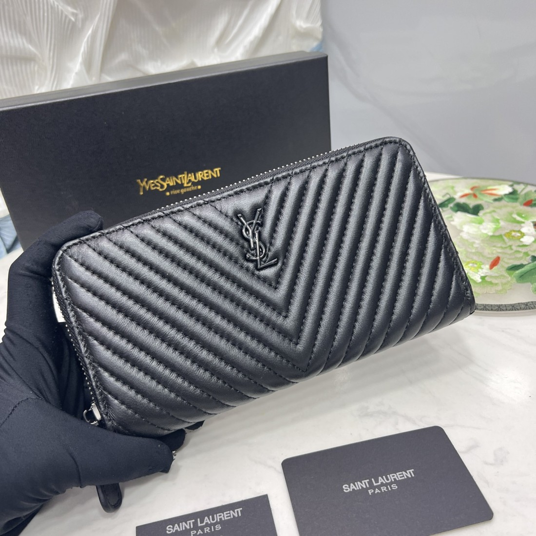 Saint Laurent YSL Caivar  Zipper Long Wallet