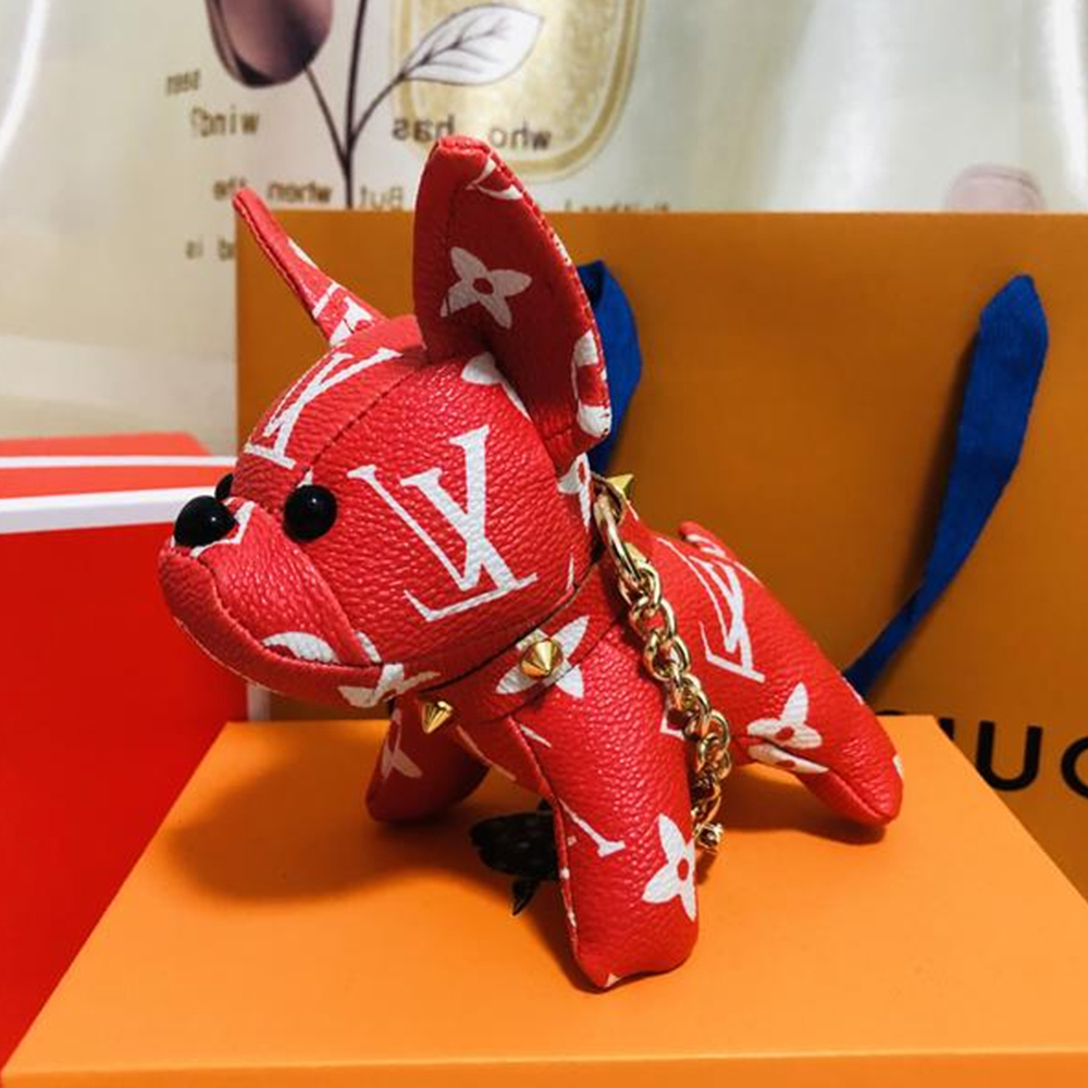 Old Flower French Bulldog Keychain Pendant